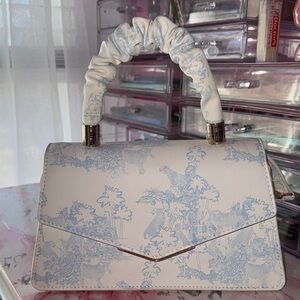 Aldo Cream Satchel with Light Blue Toile Print